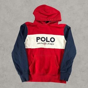 Polo By Ralph Lauren Hoodie Mens Small Red Pullover K Swiss Shield Colorblock
